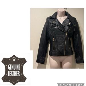 RL Real Leather Black Moto Jacket, XXS